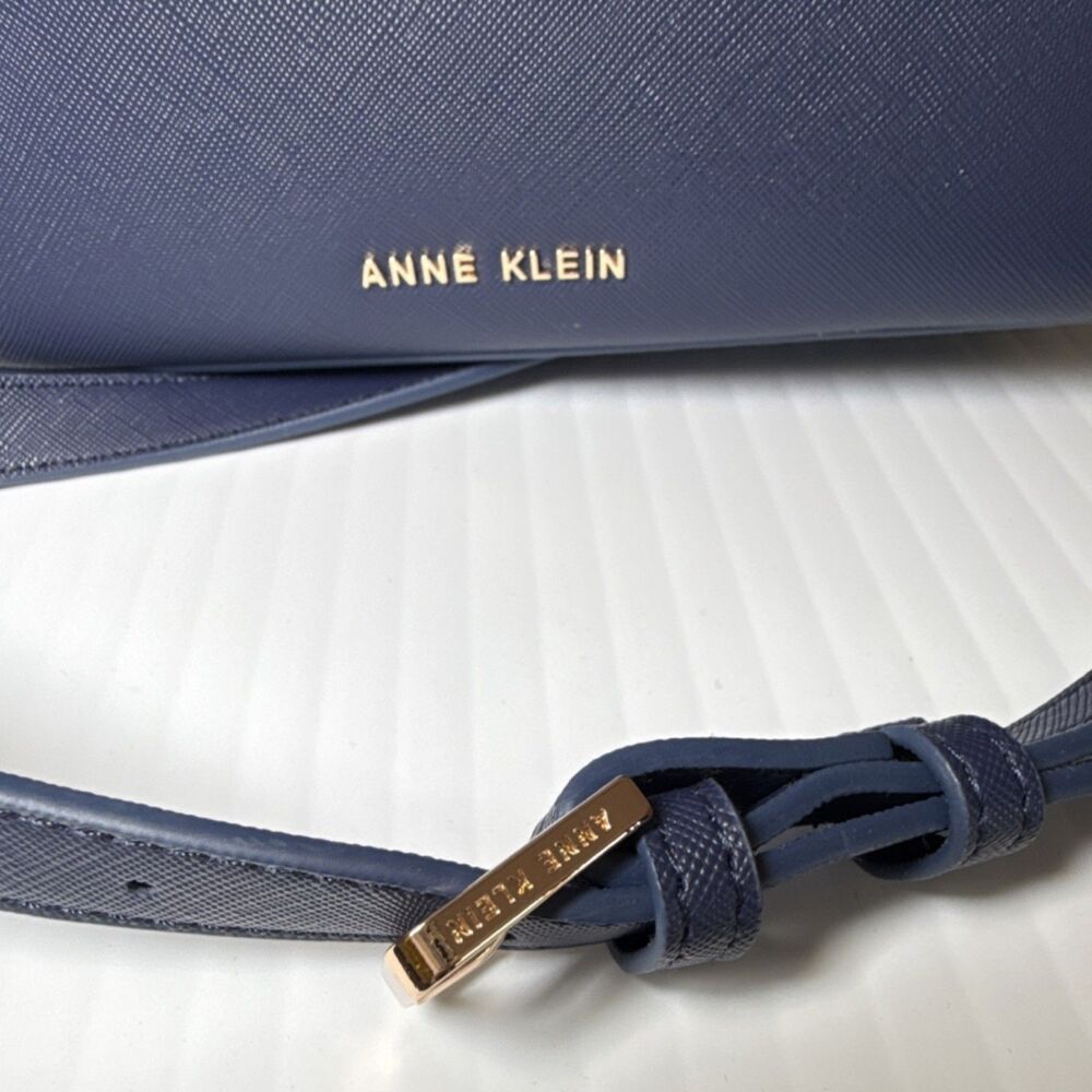 Anne Klein Navy Blue Satchel Gold Hardware Detachable Adjustable Strap Pockets - Picture 2 of 13